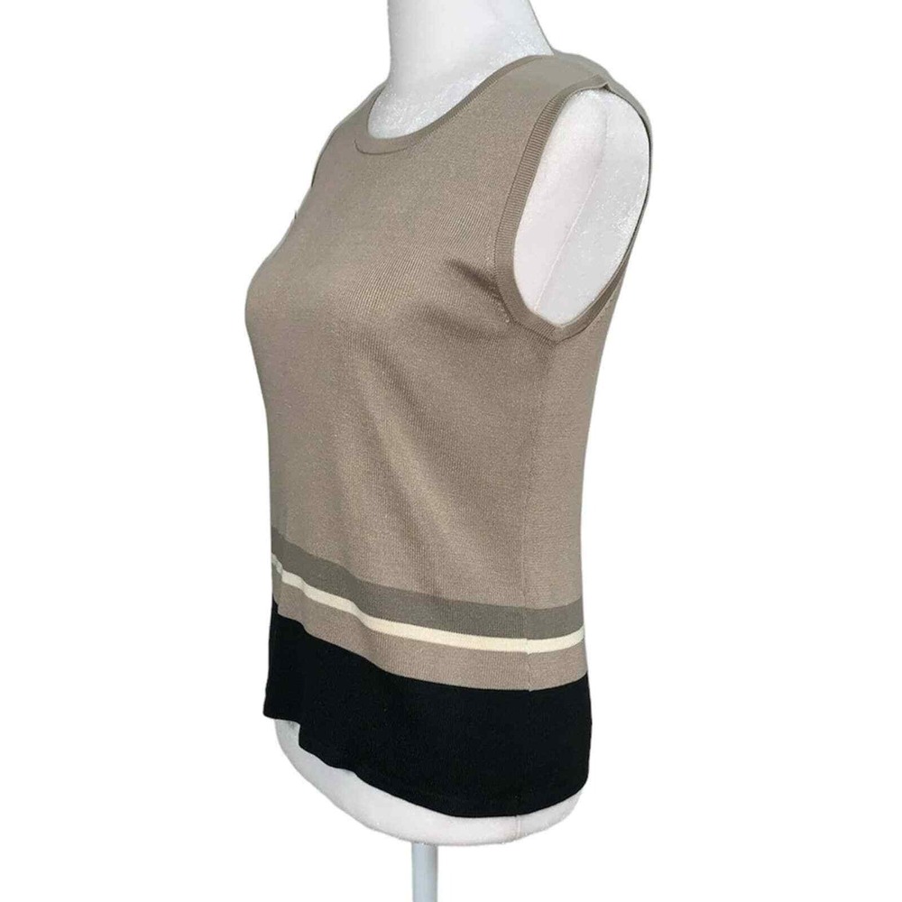 Casual Corner Knit Shell Women Small Tan Silk Sleeveless Striped Colorblock Top - Picture 2 of 6
